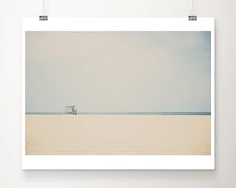 Strandfoto Santa Monica, Californië Stille Oceaan print, badmeester toren kunst aan de muur, minimalistische inrichting