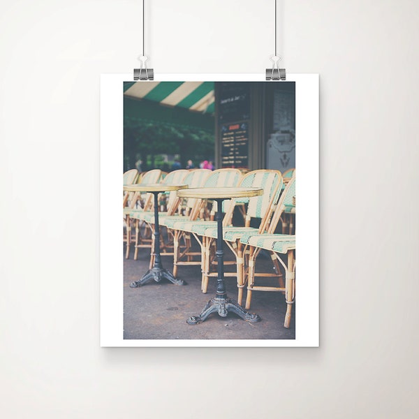 Paris cafe photograph, mint decor, travel photography, France photograph, vertical Paris print, Paris photograph