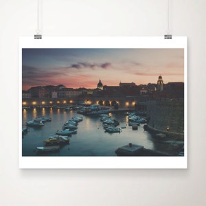Dubrovnik harbor sunset photograph, boat print, Adriatic Ocean photograph, travel print, Croatia wall art image 1