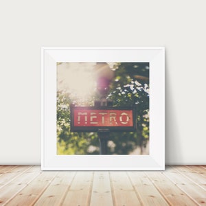 Paris metro sign photograph, red Paris decor, square Paris print, Paris travel print, Paris photograph, Paris metro print, French decor