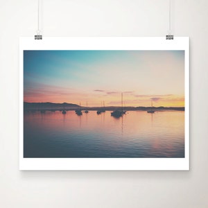 Morro Bay sunset print, Morro Bay photograph, Pacific Ocean photograph, boat photograph, California photograph, West Coast decor