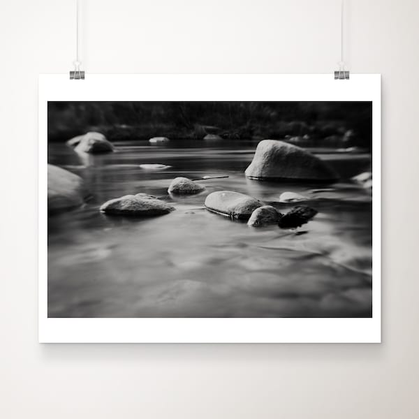 black and white Kern river photograph, river rocks print, nature photography, wilderness art, adventure print, California print