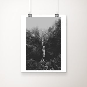 Multnomah Falls photograph, Oregon print, black and white waterfalls print, Pacific Northwest decor, mountains print