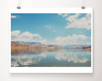 Lake Isabella photograph, California mountains print, Sierra Nevadas art, cloud reflections, large wall art