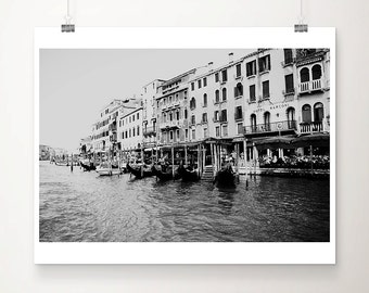 black and white Venice photograph, Venice gondola print, Italian travel photography, Venice Grand Canal print