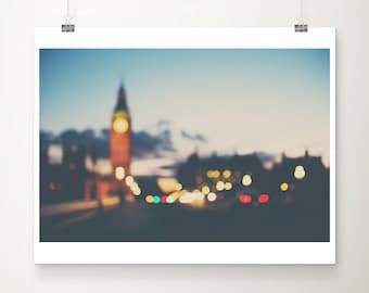 abstract London photograph, Big Ben photograph, Westminster at night print, bokeh art, minimalist decor, London decor