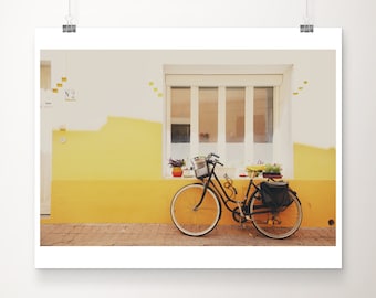 black bicycle photograph, black bike print, South of France print, french decor, travel photography, yellow decor, Meze photograph