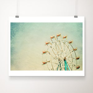 SALE ferris wheel print, carnival photograph, green decor, county fair art, nursery wall art, discounted 8x10 print, carnival decor