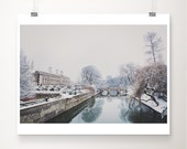 Winter Cambridge Print: Snowy River Cam, Clare College