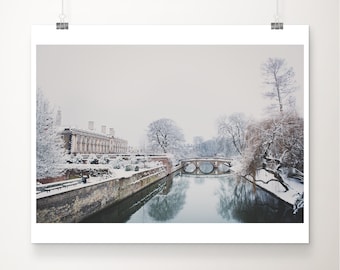 winter Cambridge photograph, Cambridge snow photograph, River Cam print, Kings College print, Cambridge University print
