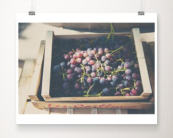 purple grapes print, kitchen wall art, food photography, French market photograph, rustic decor, farmhouse decor