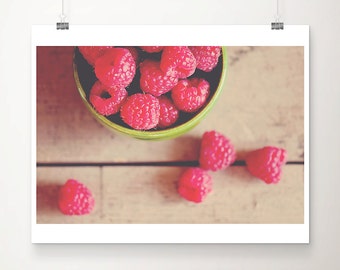 raspberry photograph, food print, kitchen wall art, fuchsia pink decor