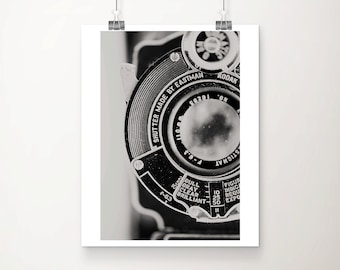 black and white vintage camera photograph, vintage camera print, Kodak pocket camera, vertical Kodak print, Kodak No 1 camera