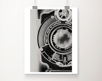 black and white vintage camera photograph, kodak print, large wall art, vertical print