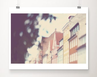 Copenhagen Photography Print, Rainbow Houses of Denmark, Scandinavian Architecture Art, 8x10