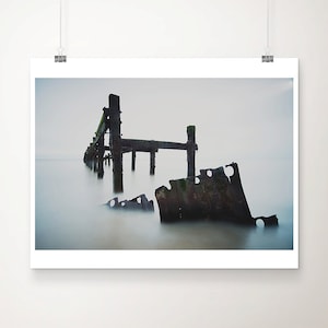 ocean photography, beach decay print, English sea defenses photograph, abandoned art, Happisburgh photograph, Norfolk photograph, North Sea