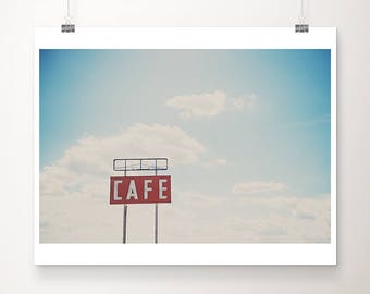 Route 66 photograph, retro sign print, vintage cafe sign photograph, Americana decor, large wall art