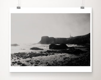 Yaquina Head Lighthouse photograph, Oregon print, black and white Lighthouse print, Pacific Ocean photograph, west coast decor