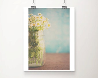 daisy photograph, white flower print, floral decor, shabby chic decor, nature photography, botanical print