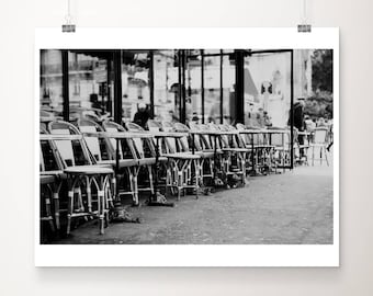 black and white Paris photograph, Les Deux Magots art, Paris cafe print, Paris decor, French decor, Paris print, large wall art