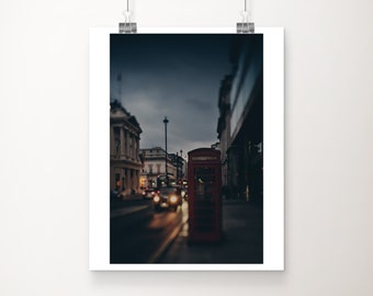 London photograph, Red Telephone Box print, London travel print,  London at night, English decor, London gift, large wall art