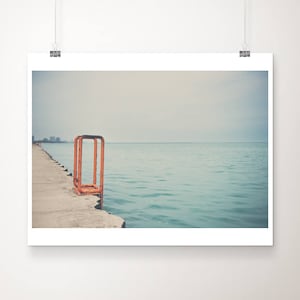 Downtown Chicago photograph, travel print, Lake Michigan art, minimalist decor, orange wall art