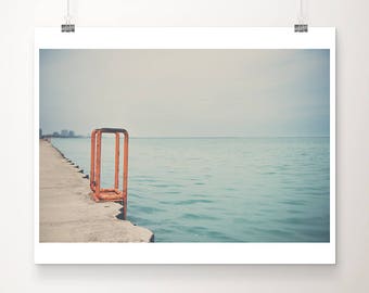 Downtown Chicago photograph, travel print, Lake Michigan art, minimalist decor, orange wall art
