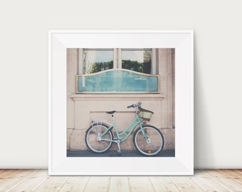 Paris mint green bicycle photograph, Paris decor, Paris travel print, large wall art