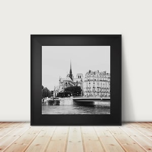 Fotografía de París en blanco y negro, impresión de Notre Dame, decoración de París, impresión de París, catedral de Notre Dame, impresión de la Île Saint-Louis, decoración francesa