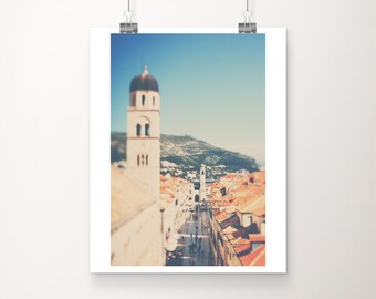 Dubrovnik photograph, Dubrovnik rooftops print, travel photography, Croatia photograph, church photograph, vertical Dubrovnik print