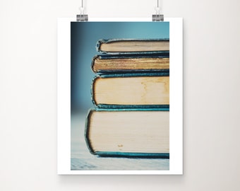 book photograph, literary print, book pages print, library decor, book lovers gift, teal decor, vertical book print, bookish decor
