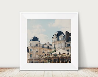 Orleans print, France photograph, Orleans photograph, carousel photograph, rooftops print, square carousel print, France travel print