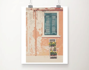 Venice photograph, vertical Burano print, teal shutter photograph, Venice architecture print, wanderlust art