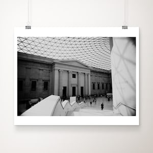 black and white London photograph, British Museum print, London architecture, urban decor, London travel print, London print