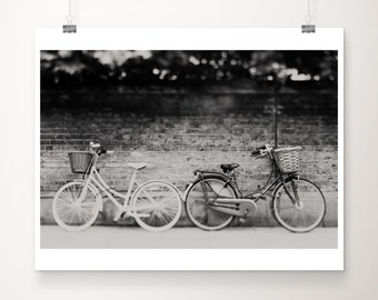 black and white bicycle photograph, Cambridge photograph, street photography, travel photography, bicycle lovers gift, urban decor