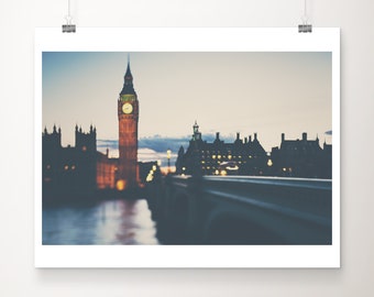 London photograph, Big Ben photograph, London at night print, London decor, Houses of Parliament, travel photography, large London print