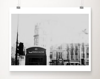 black and white London photograph, telephone box print, London decor, London underground print, urban decor, London print