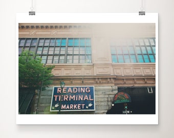 Philadelphia print, Reading Terminal Market photograph, Americana decor, Philadelphia neon sign print, Pennsylvania print