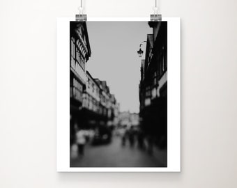 black and white Chester photograph, English decor, Chester Rows print, Tudor architecture print, Chester travel print, street lamp photo