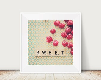 raspberry photograph, kitchen wall art, food print, neon pink decor, fruit wall art