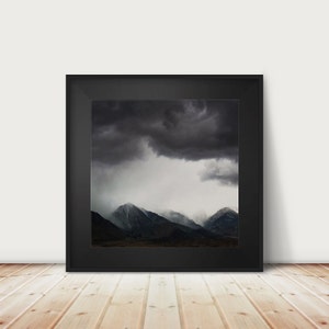 Sierra Nevadas storm clouds print, California mountains photograph, landscape print, dark art, rustic decor, grey decor