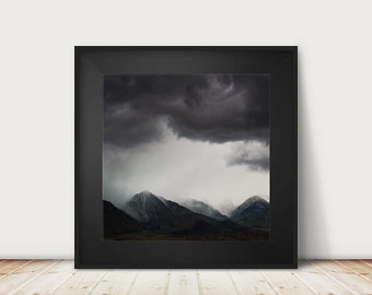 Sierra Nevadas storm clouds print, California mountains photograph, landscape print, dark art, rustic decor, grey decor