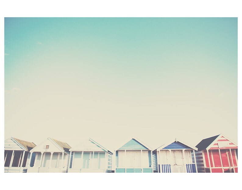 beach hut photograph, English beach print, seaside art, mint home decor, Southwold photography image 2