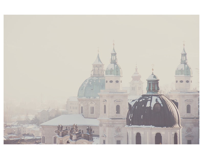 Salzburg in the snow photograph, Salzburg print, travel photography, Austria photograph, wanderlust art image 2