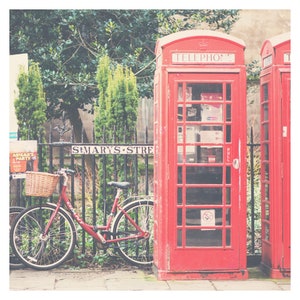 red telephone box photograph, red bicycle photograph, Cambridge print, English decor, England photograph image 2