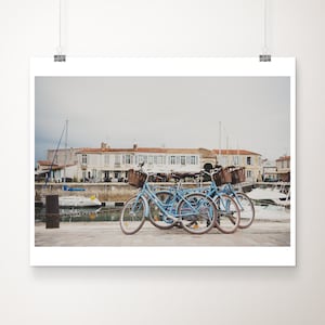 Fotografía de la isla de Ré, impresión de bicicleta azul, impresión de Francia, fotografía de bicicleta azul, decoración francesa, Saint Martin de Ré, fotografía del puerto