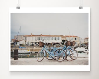 Ile de Re photograph, blue bicycle print, France print, blue bike photograph, French decor, Saint Martin de Re, harbor photograph