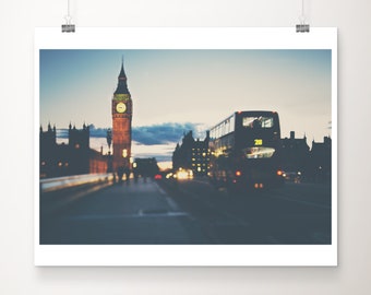 London print, Big Ben photograph, red London bus photograph, Westminster photograph, Houses of Parliament print, London decor