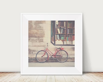 Red Bicycle Cambridge Photograph, Vintage Bookshop Print