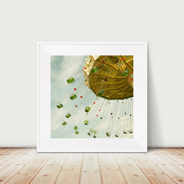 carnival photograph, carnival swing print, nursery wall art, travel print, carnival decor, square print, state fair photograph